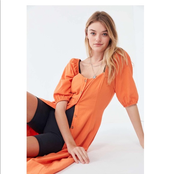 UO Maria Puff Sleeve Button-Front Midi Dress XS 🆕 - Picture 3 of 5